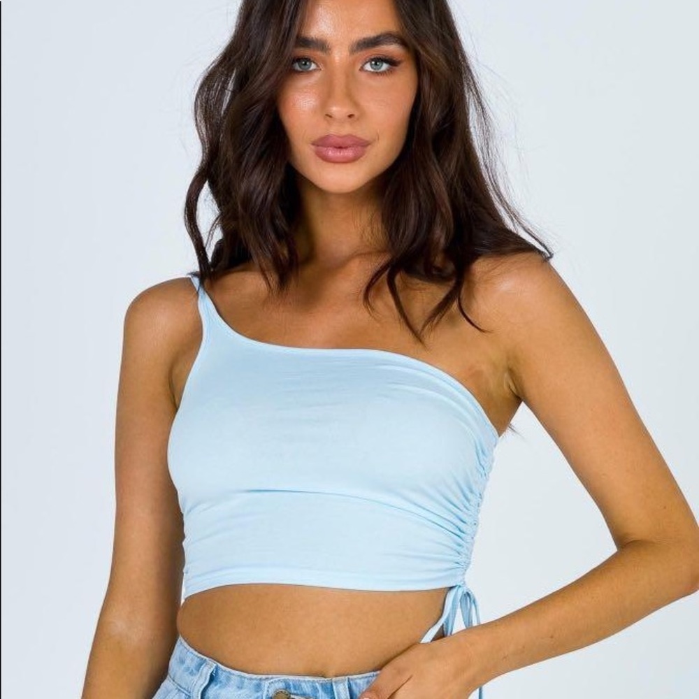 Princess Polly Blue One-Shoulder Crop Top